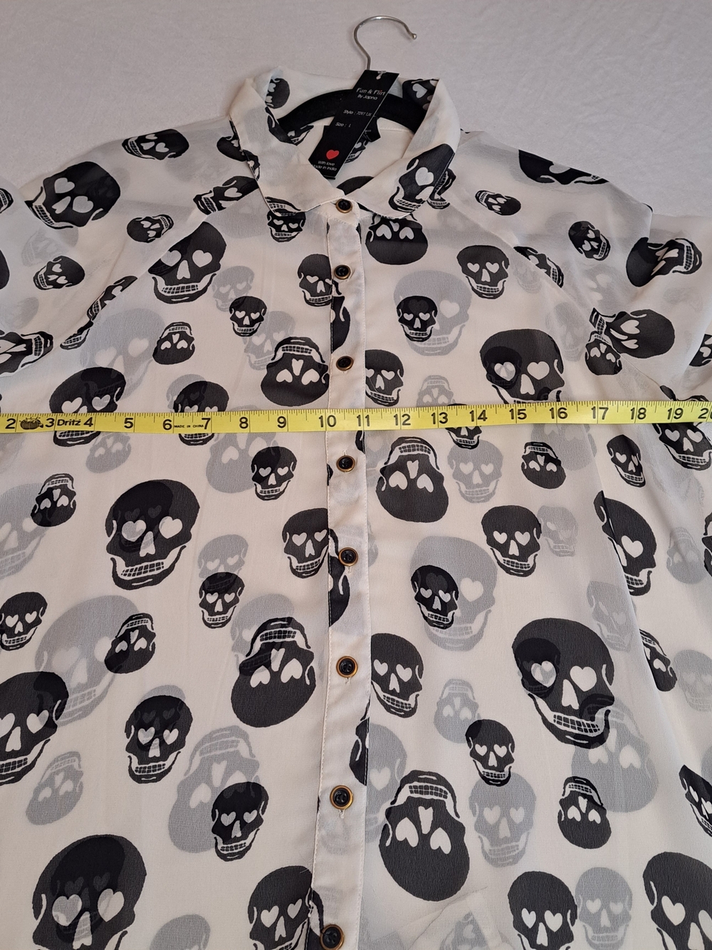 Fun & Flirt Sheer Skeleton Shirt Blouse Sz. Large Halloween Skulls New with tags